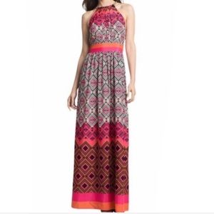 Eliza J Orange Pink Tribal Print Maxi Dress